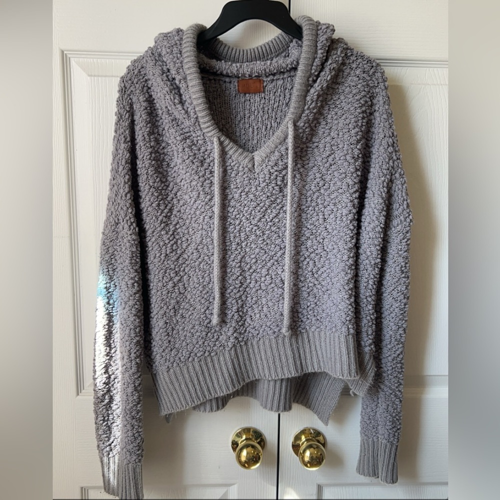 POL Women’s Popcorn Chenille Hooded Sweater grey